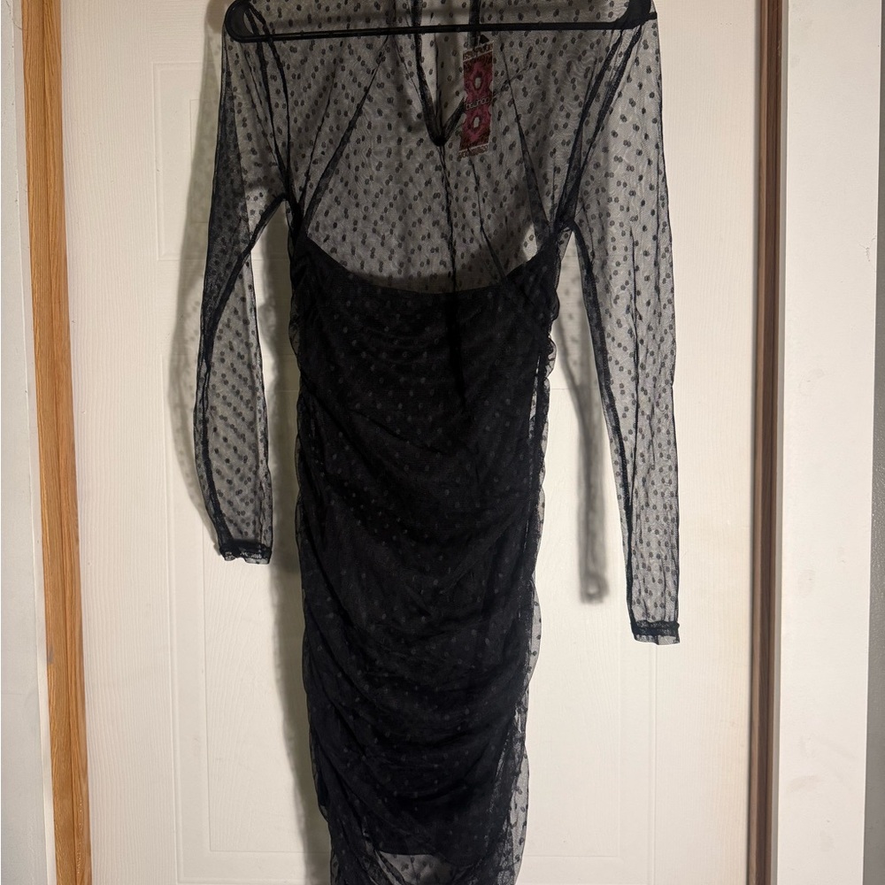 Boohoo Black Polka Dot Mesh Dress
